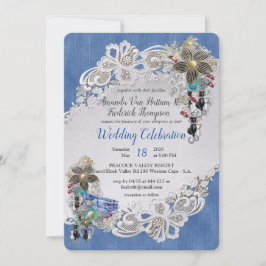 Denim mit Cream Blume Lace und Kostümschmuck Einladung