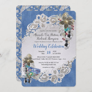 Denim mit Cream Blume Lace und Kostümschmuck Einladung