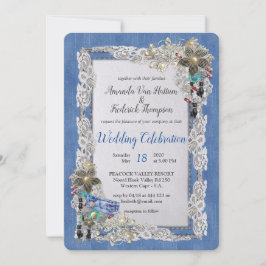 Denim mit Cream Blume Lace und Kostümschmuck Einladung