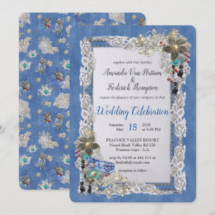 Denim mit Cream Blume Lace und Kostümschmuck Einladung