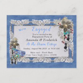 Denim mit Cream Blume Spitze und Kostümschmuck Einladungspostkarte