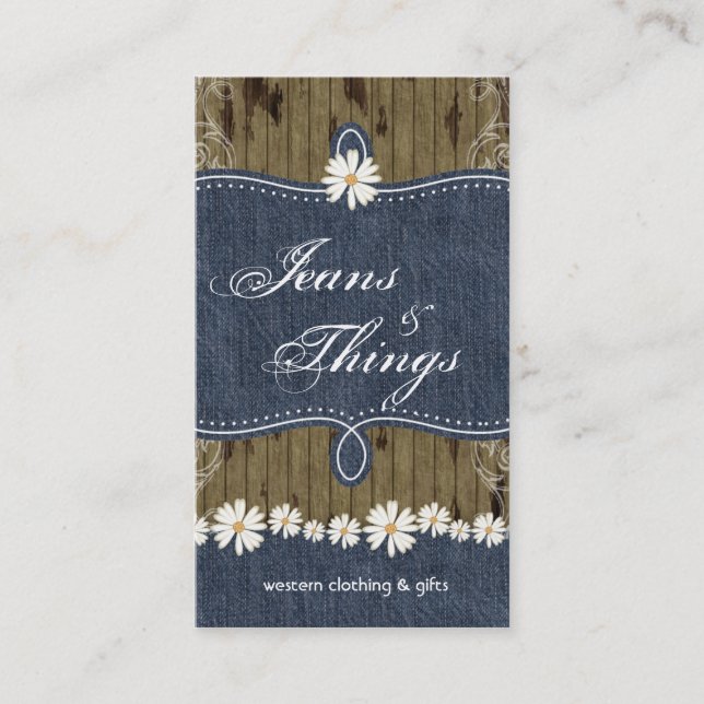 Denim n Daisies Wood Business Card Shabby Chic Visitenkarte (Vorderseite)