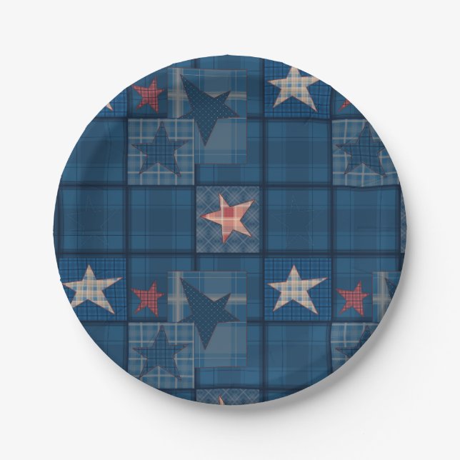 Denim-Patchwork-Gefälligkeitsbox Pappteller (Vorderseite)