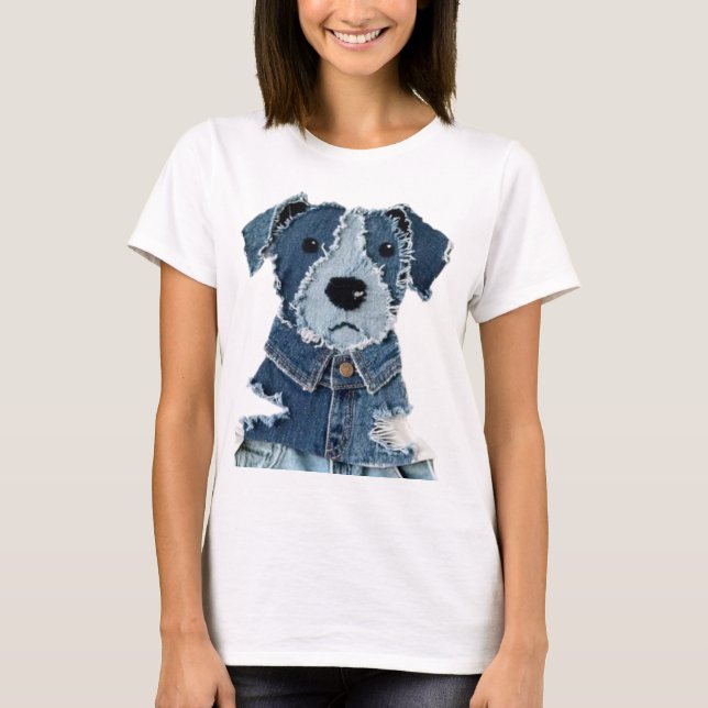 Denim-Patchwork-Hund T-Shirt (Vorderseite)