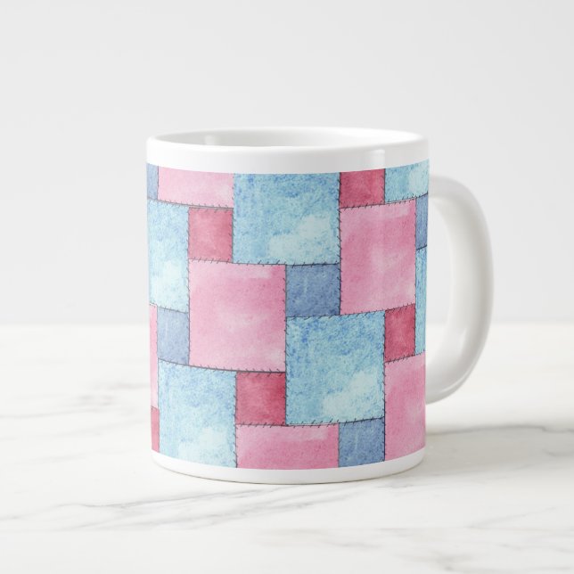 Denim Patchwork Jumbo Tasse, Pinks, Blues Jumbo-Tasse (Vorderseite Rechts)