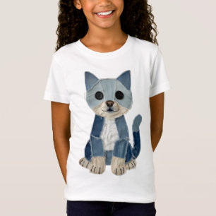 Denim-Patchwork-Katze T-Shirt