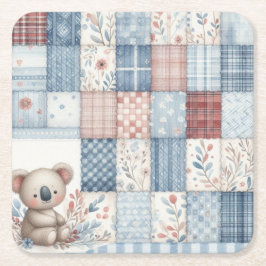 Denim Patchwork Koala - Square Paper Coaster Rechteckiger Pappuntersetzer