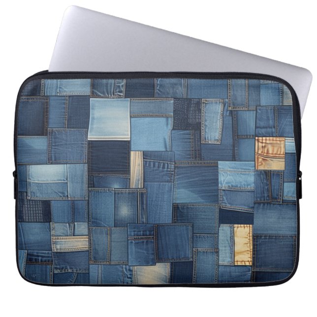 Denim Patchwork Laptopschutzhülle (Vorderseite)