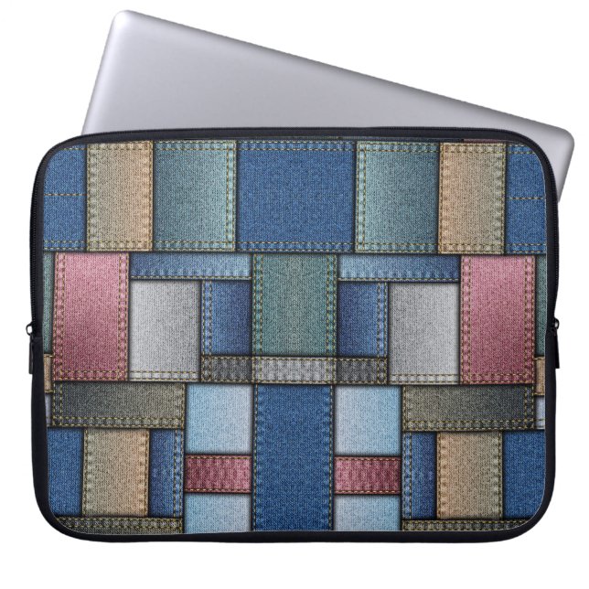 Denim Patchwork Laptopschutzhülle (Vorderseite)