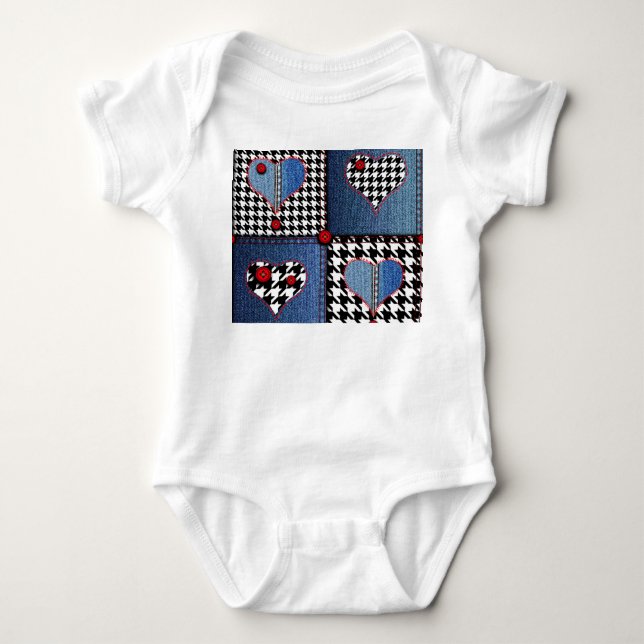 Denim Patchwork: Nahtloses Stoffmuster Baby Strampler (Vorderseite)