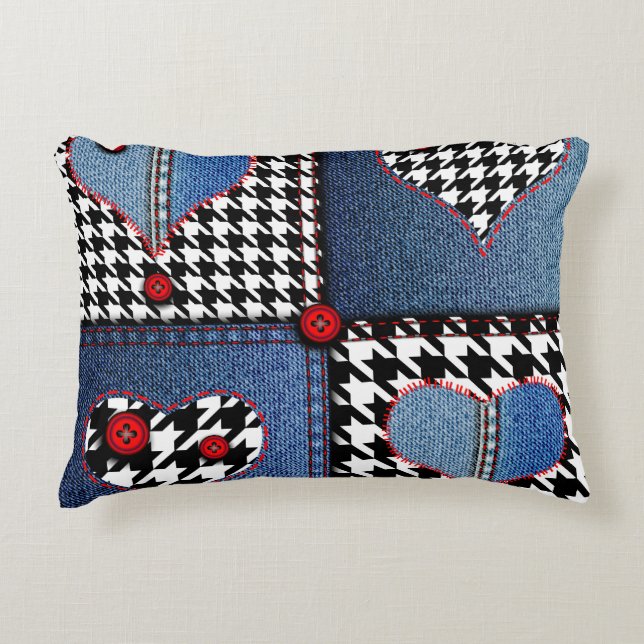 Denim Patchwork: Nahtloses Stoffmuster Dekokissen (Vorderseite)