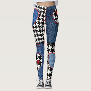 Denim Patchwork: Nahtloses Stoffmuster Leggings