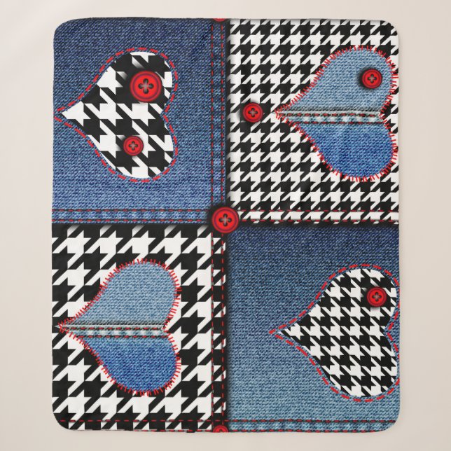 Denim Patchwork: Nahtloses Stoffmuster Sherpadecke (Vorderseite)