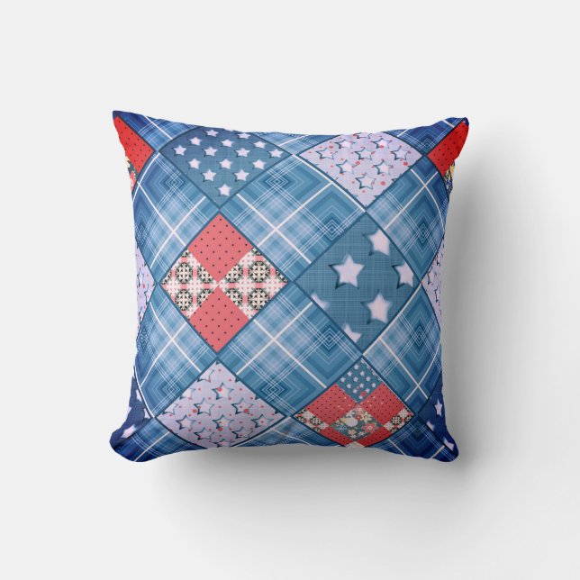 Denim Patchwork, Patchwork, Textilien, blaues Must Kissen (Vorderseite)