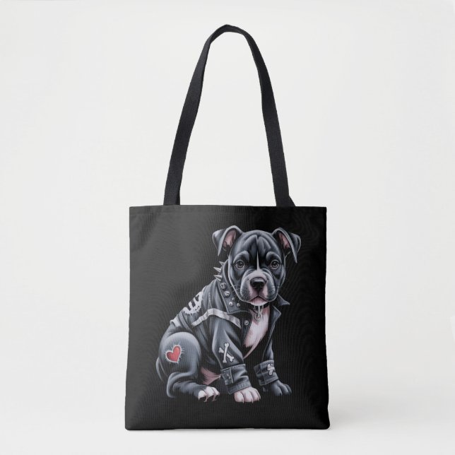 Denim-Patchwork-Pitbull-Hund edler Rocker Gothic (Vorderseite)