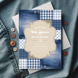 Denim Patchwork Rustic Chic Blue Jean Baby Shower Einladung