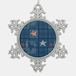 Denim Patchwork Schneeflocken Zinn-Ornament