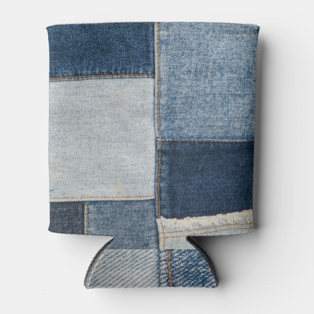Denim-Patchwork: Vintage-Textilmuster Dosenkühler (Vorderseite)