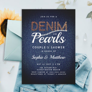 Denim Pearls Couple Polterabend Elegante Rustikal Einladung