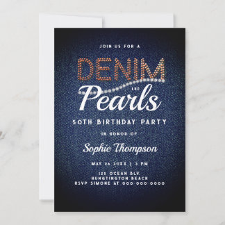 Denim Pearls Elegant Rustikaler Barn 50. Geburtsta Einladung