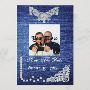 Denim, Perlen u. schnüren sich Save the Date