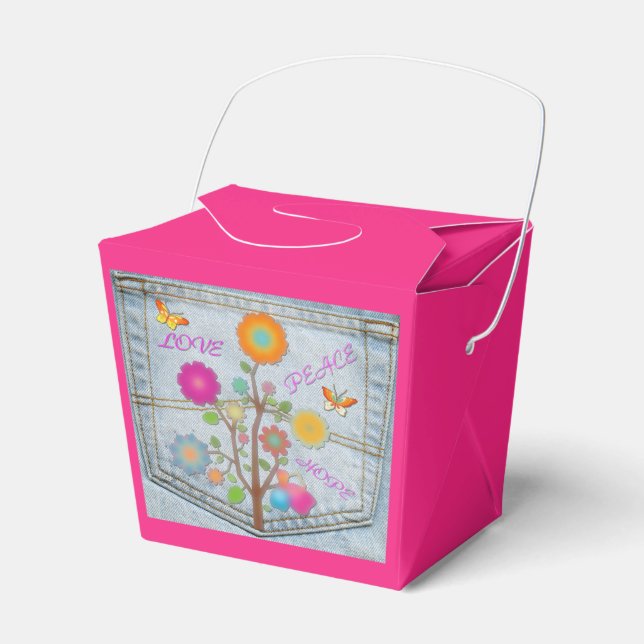 Denim Pocket Blume Peace Liebe Hope Favor Box Geschenkschachtel (Vorderseite)