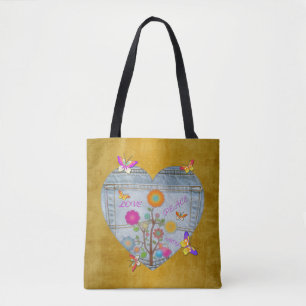 Denim Pocket Heart Blume Schmetterlinge