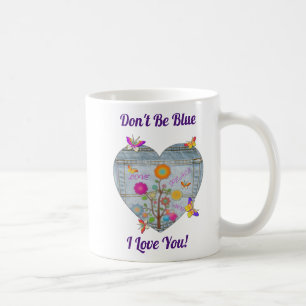 Denim Pocket Heart Blume Schmetterlinge Kaffeetasse