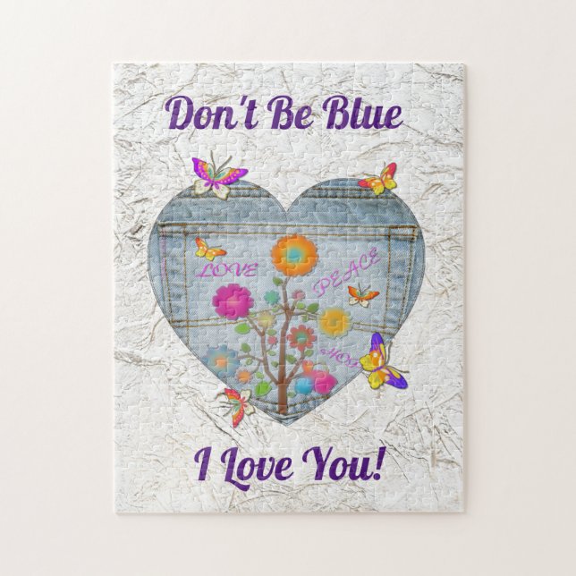 Denim Pocket Heart Blume Schmetterlinge Puzzle (Vertikal)