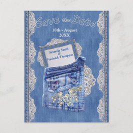 Denim Pocket mit Creme Blume Lace Ankündigungspostkarte