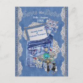 Denim Pocket mit Kostümschmuck und einem Kätzchen Ankündigungspostkarte