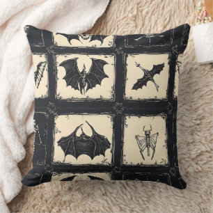Denim-Quilt mit Fledermäusen und Skeletten Kissen