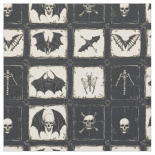 Denim Quilt mit Fledermäusen und Skeletten Stoff