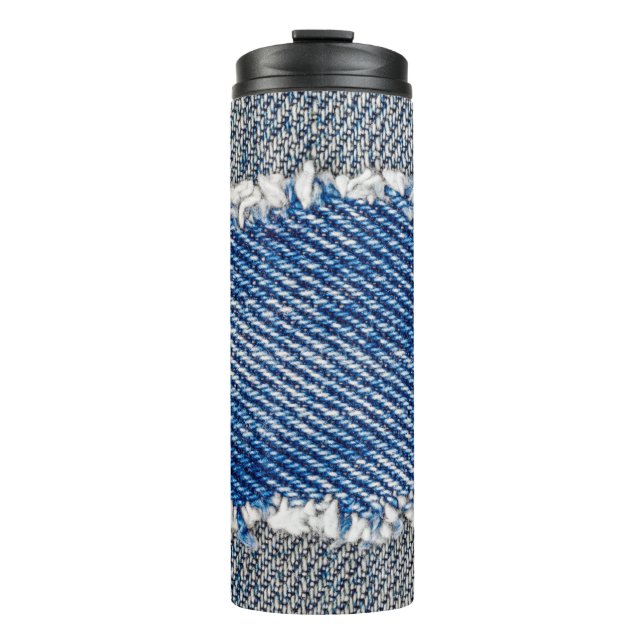 Denim Rahmen. Rippengewebe mit Randstreifen  Thermosbecher (Vorderseite)