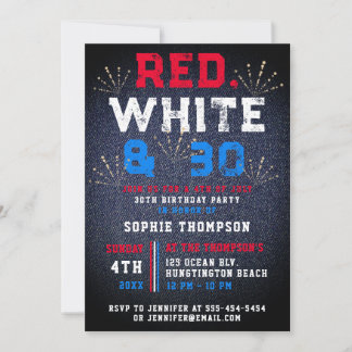 Denim Red White 4. Juli Patriotic 30. Geburtstag Einladung