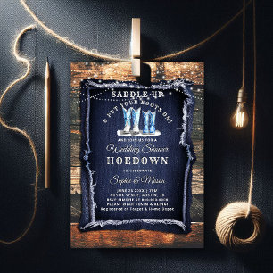 Denim Rustic Lights Cowboy Wedding Brautparty Einladung