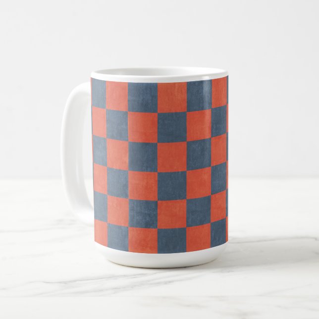 Denim Style Red and Blue Square Art Cup Tasse (Vorderseite Links)