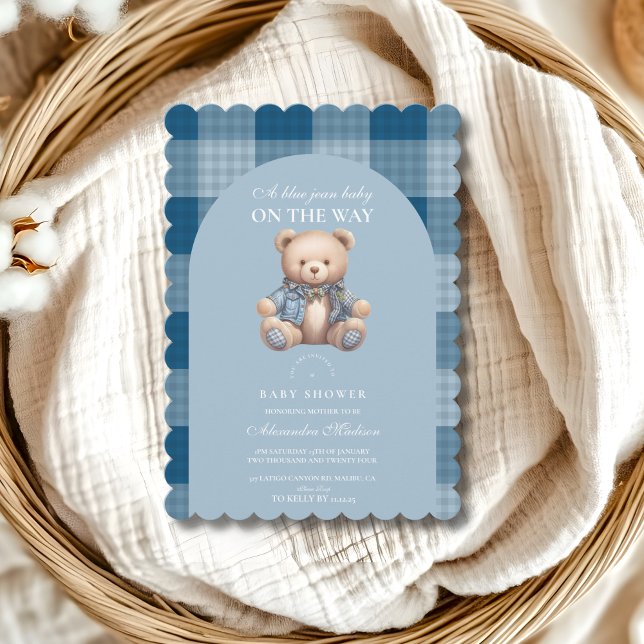 Denim Teddy Bear Baby Shower Einladung (Von Creator hochgeladen)