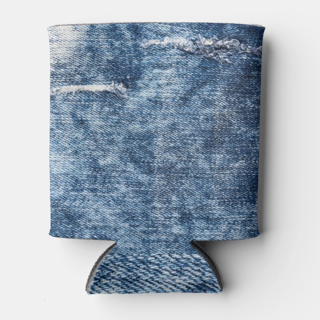 Denim Textur: blaue Jeans Hintergrund. Dosenkühler (Vorderseite)