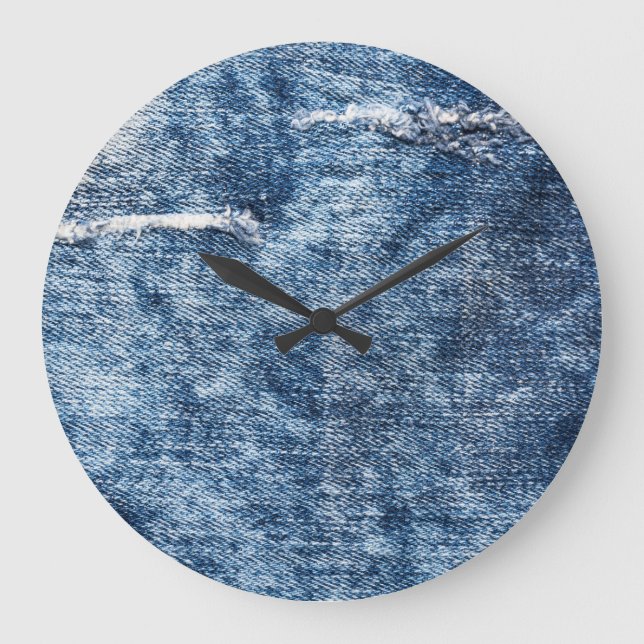 Denim Textur: blaue Jeans Hintergrund. Große Wanduhr (Vorderseite)