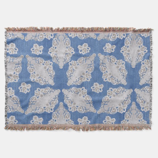 Denim Textur mit Lace Repeat Muster Decke (Vorderseite)