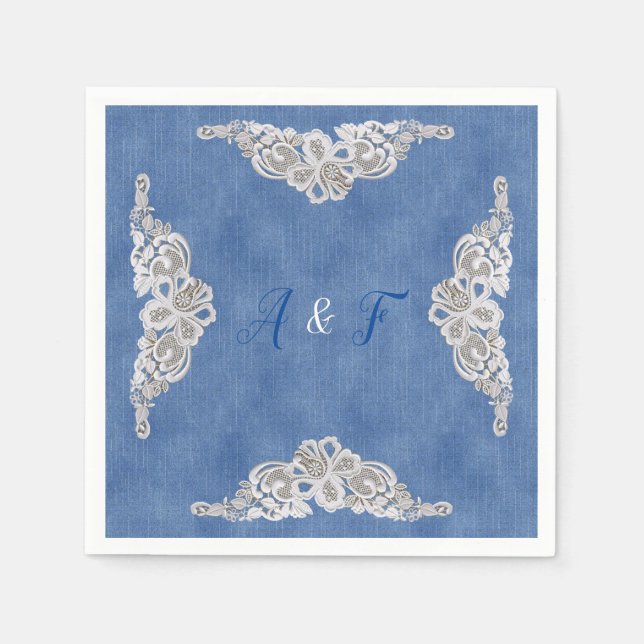 Denim Texture und Creme Lace Serviette (Vorderseite)