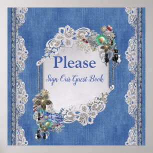 Denim Textured Lace und Costume Juwelen Poster