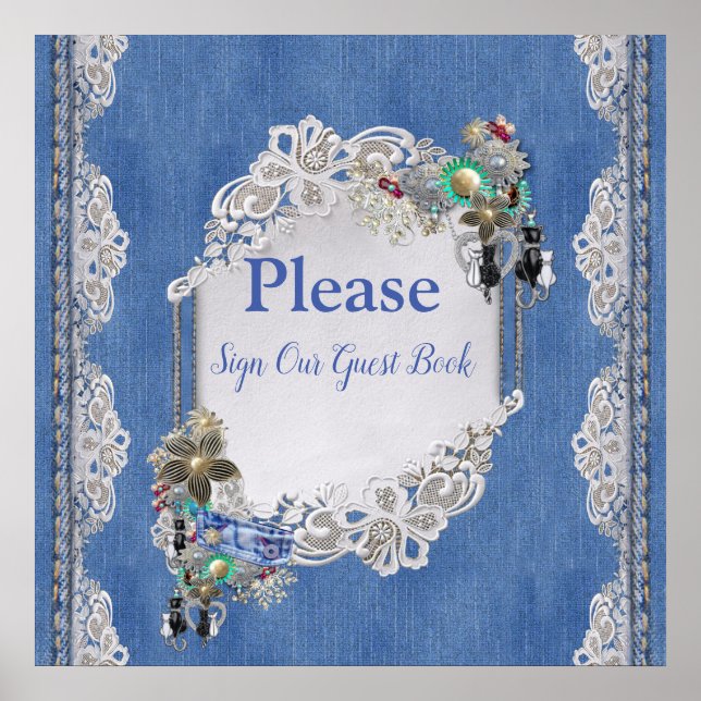 Denim Textured Lace und Costume Juwelen Poster (Vorne)