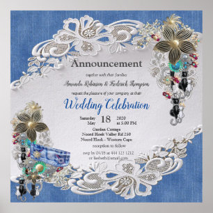 Denim Textured Lace und Costume Juwelen Poster