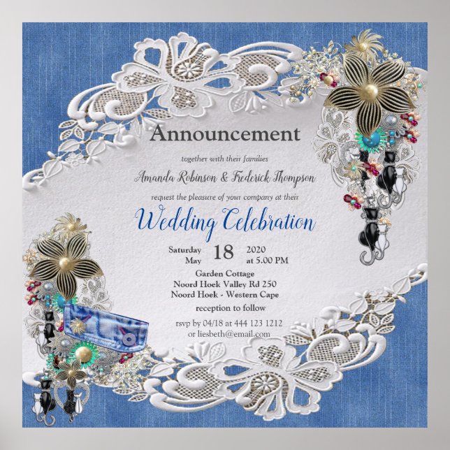 Denim Textured Lace und Costume Juwelen Poster (Vorne)