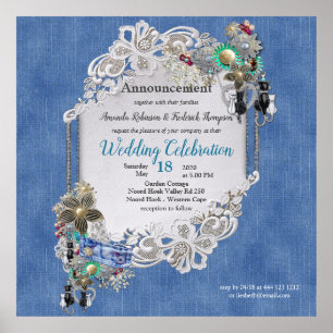 Denim Textured Lace und Costume Juwelen Poster