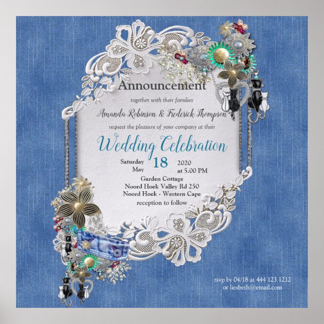 Denim Textured Lace und Costume Juwelen Poster (Vorne)