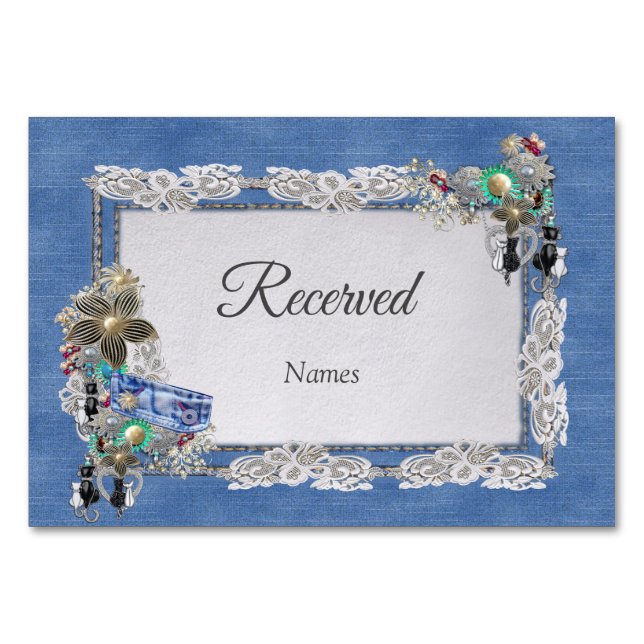 Denim Textured Lace und Costume Juwelen Tischnummer (Vorderseite)