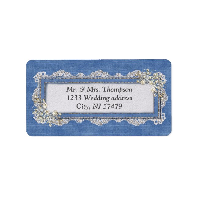 Denim Textured Lace und Pearls Adressaufkleber (Vorne)